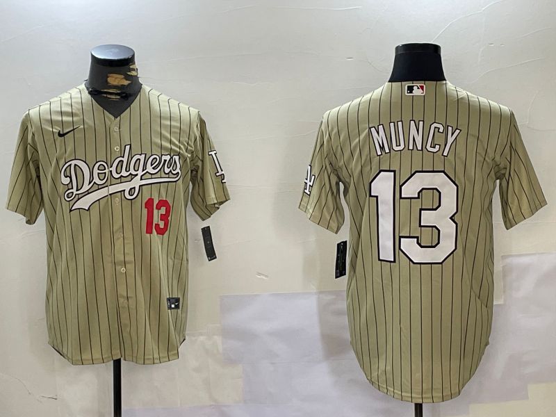 Men Los Angeles Dodgers #13 Muncy Green Stripe Game 2024 Nike MLB Jersey style 1